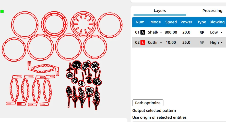 parameters for laser engraving & cutting wooden vase and flowers.webp