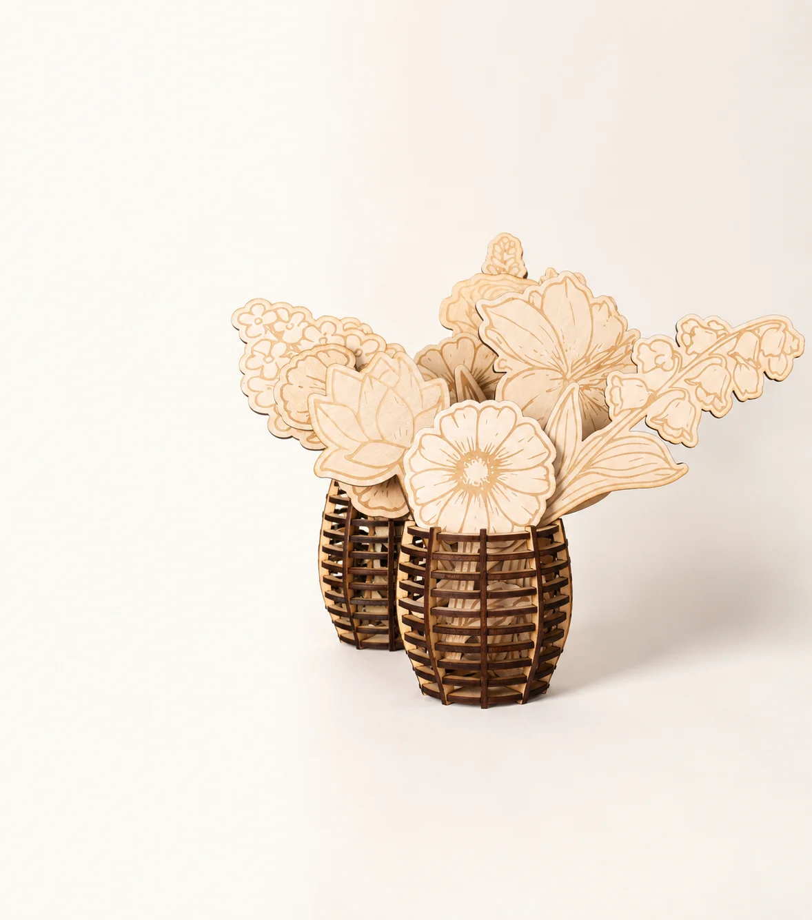 Wooden Flower & Vase