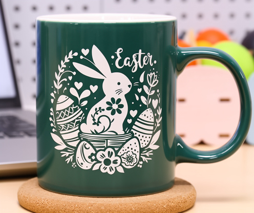 Laser marked mug with rotary attachment Laser marked mug with rotary attachment