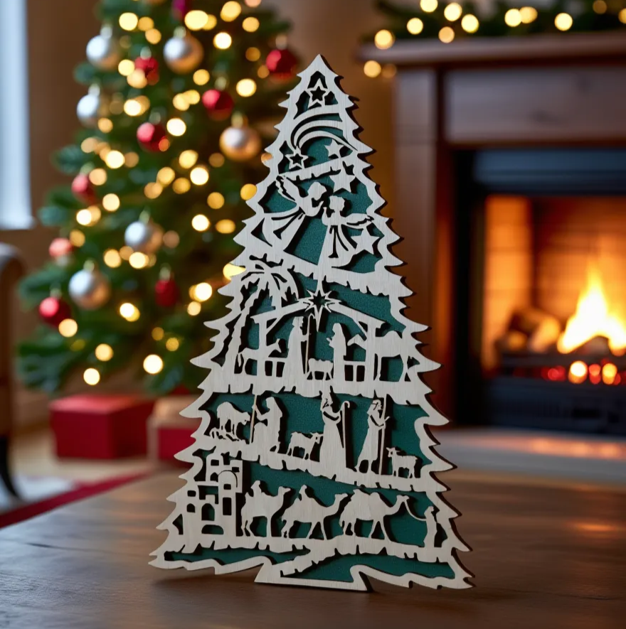 Decorative laser cut wooden Christmas tree