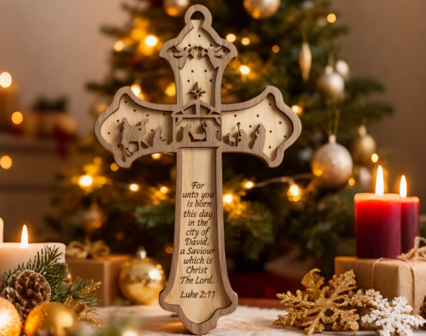 Jesus themed Christmas ornaments made with Thunder Laser Bolt