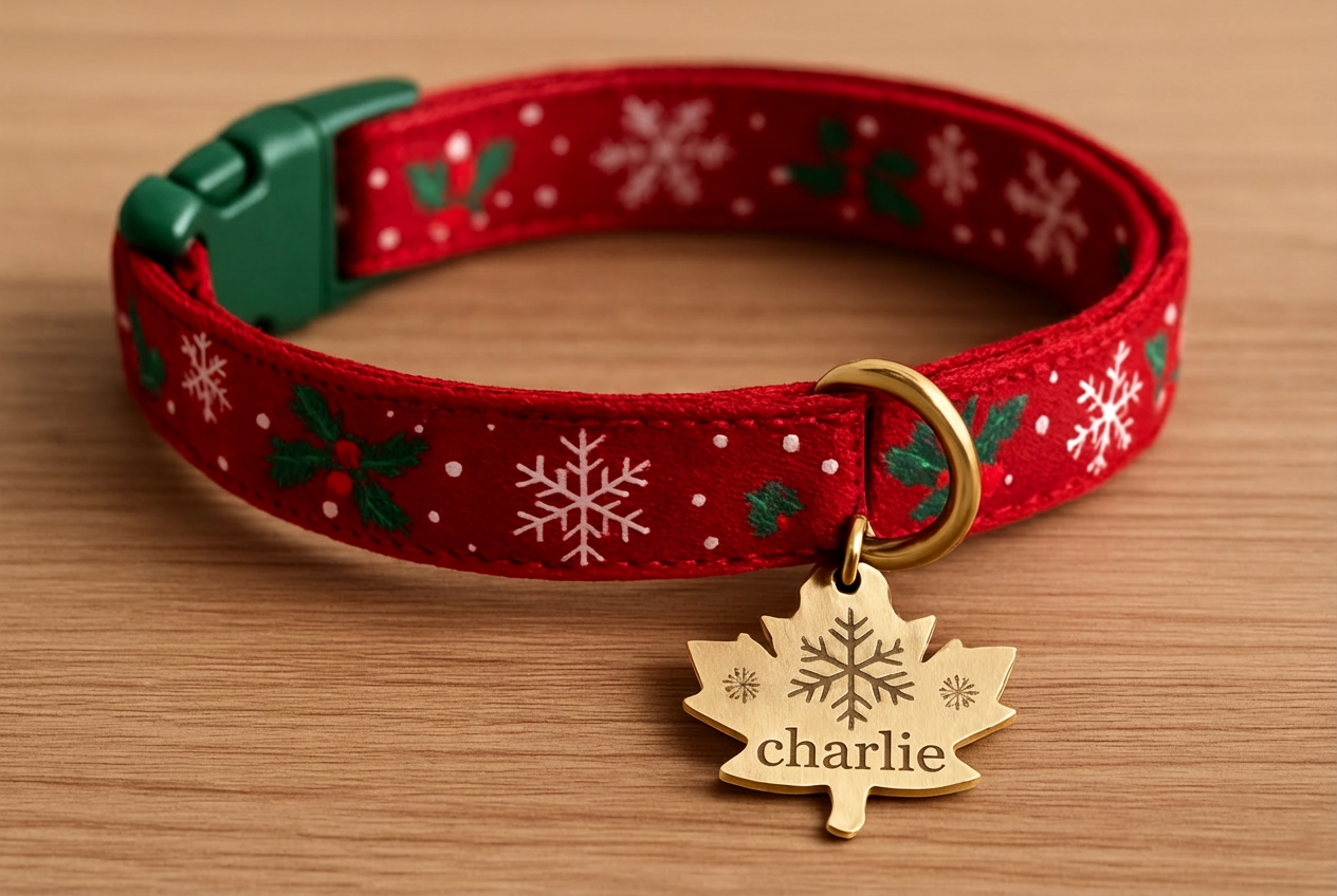 Christmas pet collar with name tag