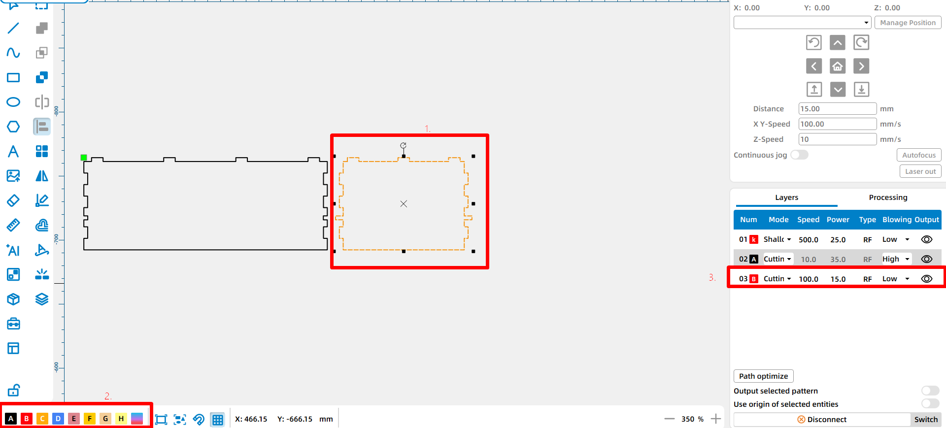 assign shapes to different layers in LaserMaker